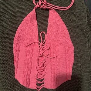 Chic Pink Lace-Up Halter Top
